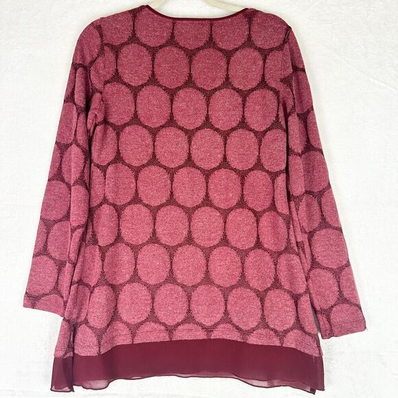 Ali Miles Dot Tunic Size Small Open Knit Chiffon Trim Lagenlook Artsy - Picture 2 of 5